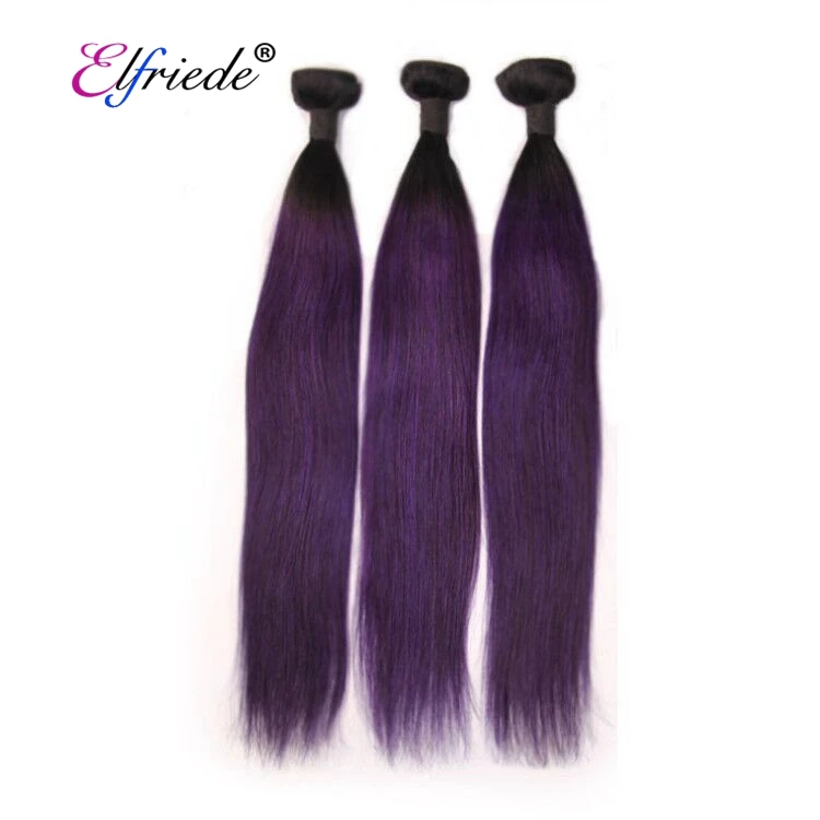 

#T 1B/Dark Purple Straight Dark Root Ombre Hair Wefts Remy Human Hair Weaving Bundles 3pcs/pack XTHW-205