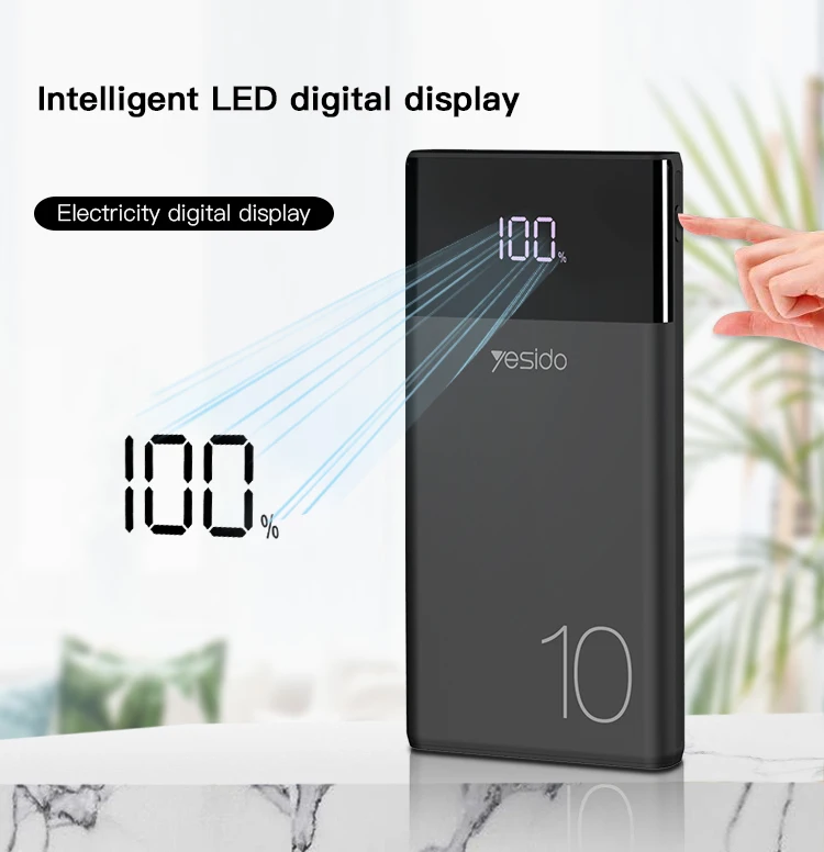 Yesido High Capacity Powerbank Dual Usb Port Mobile Phone 10000Mab Power Bank Portable