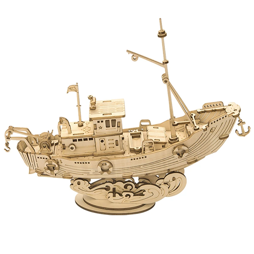

Robotime Rolife Stock In USA TG308 Fishing Ship Jigsaw Toys 3D Wooden Puzzle Gift For DIY Lovers for Dropshipping