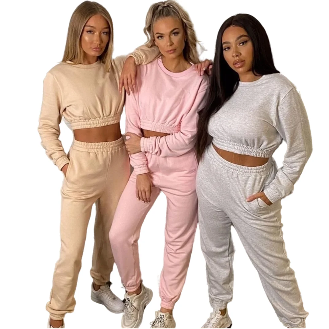 

Wholesale custom women's new fashion casual sports suit loose long sleeve jogging hoodie two sets, Picture color