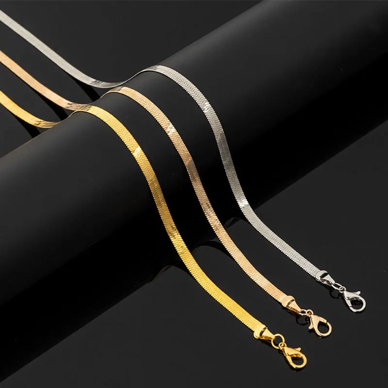 

Fashion Stainless Steel Jewelry 3mm 4mm Gold Pated Herringbone Snake Flat Chain Stainless Steel Snake Chain Necklace