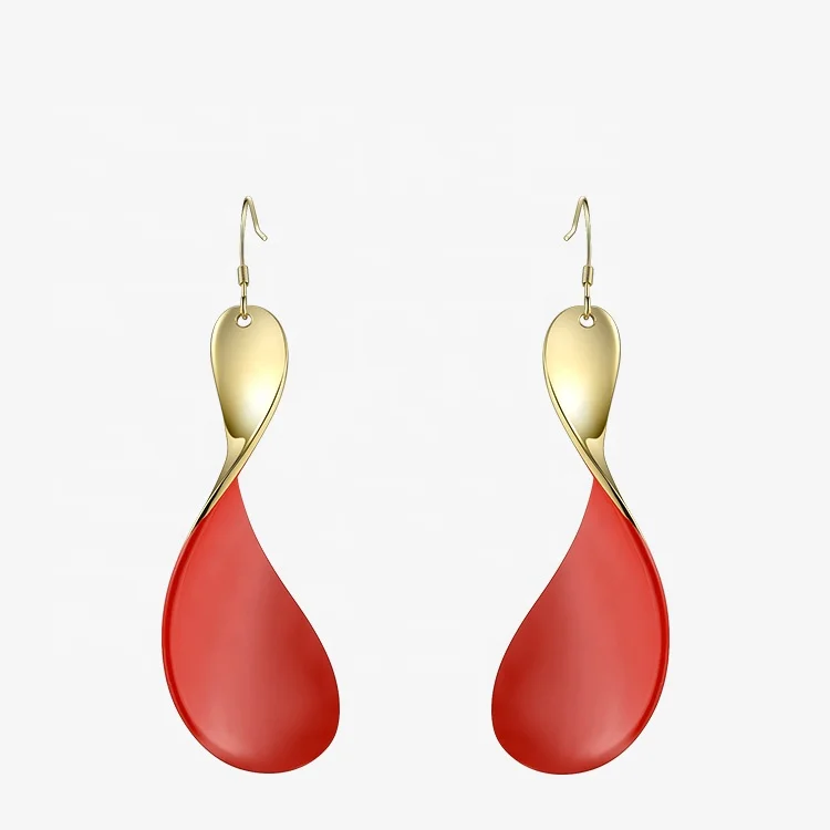

Fashion Jewelry Red Twist Drop Earrings For Women Gold Color Big Long Statement Dangle Earings Oorbellen Wholesale EC191017