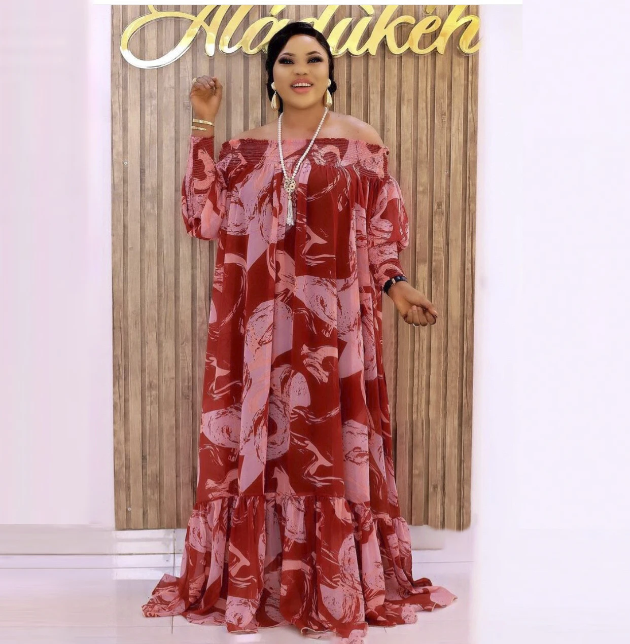 

H & D New Style Fashion African Women Printed Plus Size Casual Dress Design With Belt For Summer