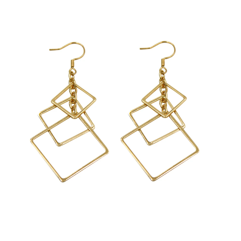 

Veijer Trendy Classic Gold Plated Earrings For Women Square Geometric Drop Earrings