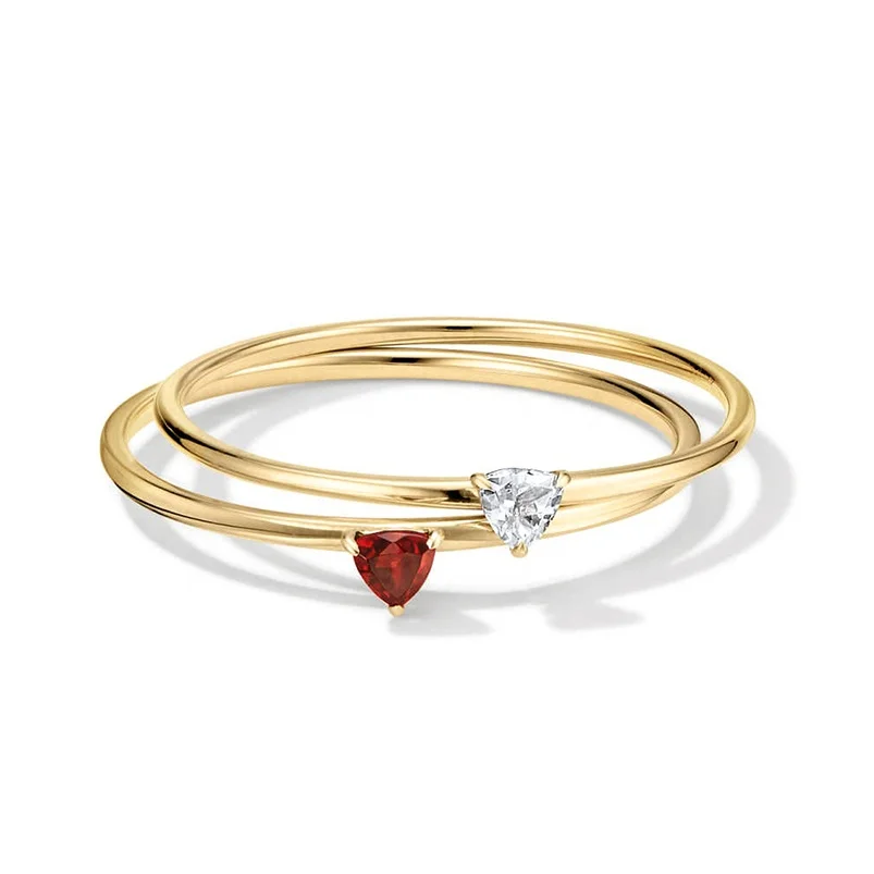 

Gemnel 2023 new fashion trillion diamond garnet 18k gold stacking rings