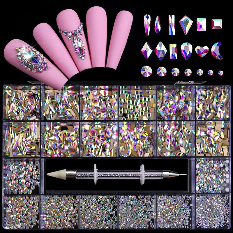 

2021 New 3D Crystals AB Nail Art Diamond Decoration Nail Stones, Mixed color
