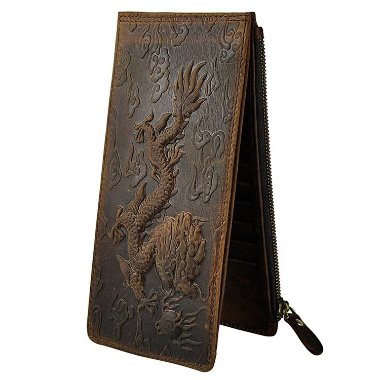 

Top Quality Hot Sale Cattle Male Organizal Long Vintage Bifold Genuine leather Card Holder Large Checkbook Wallet Purse W1057