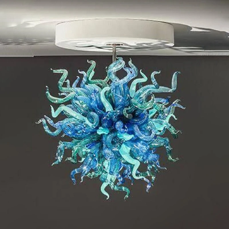 

Modern Round Ball Murano Glass Chandelier Turquoise Blue LED Light Fixture for Home