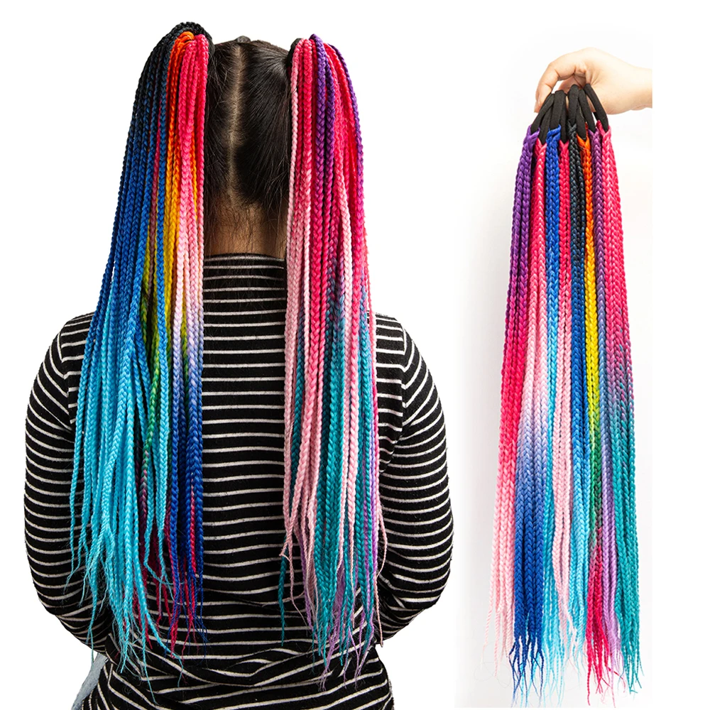 

Rainbow Ponytail Hairpiece With Rubber Band Hair Ring 24 inch Box Braid Synthetic Hair Ponytail Hair Extension, 8 color can available