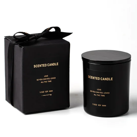 Image of Wholesale ODM/OEM Custom Label Logo Frosted Empty Matte Black Glass Candle Jar Luxury With Wooden Bamboo Lid and Packaging Box