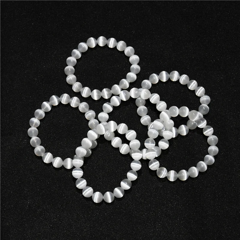 

Natural Crystal Healing Stone Stretch Beaded Bracelet Women Men Selenite Round Bracelet, Mixed