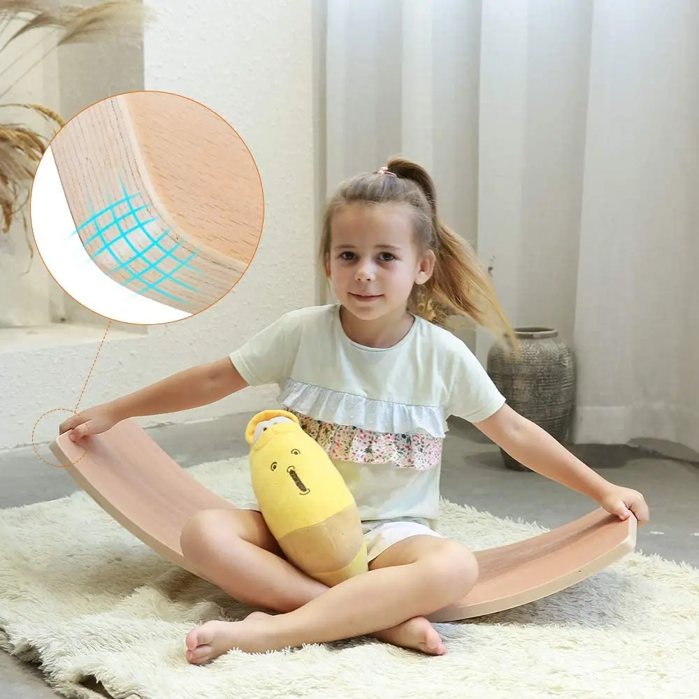 

XIHA Wooden Wobble Balance Board Gentle Monster 35 Inch Rocker Board Natural Wood Kids Toddler Open Ended Learning Toy, Natural wood or colored