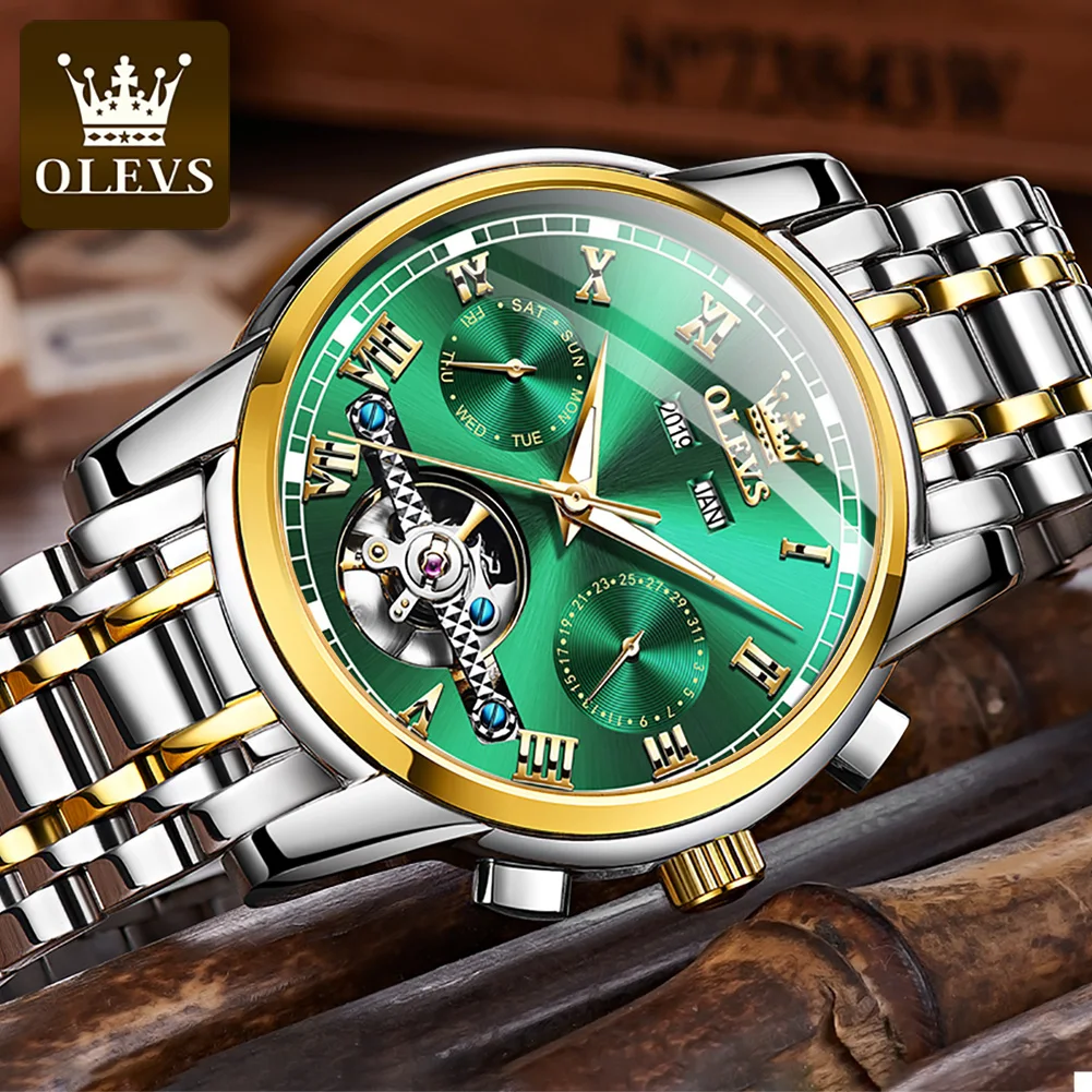 

OLEVS 6607 OEM Men's Wrist watch Skeleton Tourbillon Stainless Steel Mechanical Watch Waterproof Men's Automatic Watch