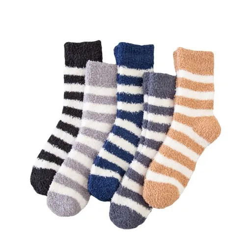 

Stripes Men's winter socks warm tube floor fluffy sock oem coral velvet cozy socks fuzzy thick crew wholesake, 5 colors