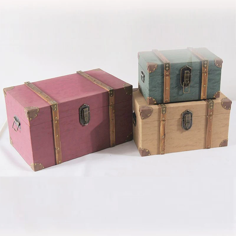

Canvas Surface with Decorative Leather Belts MDF Wooden Storage Chest Trunk