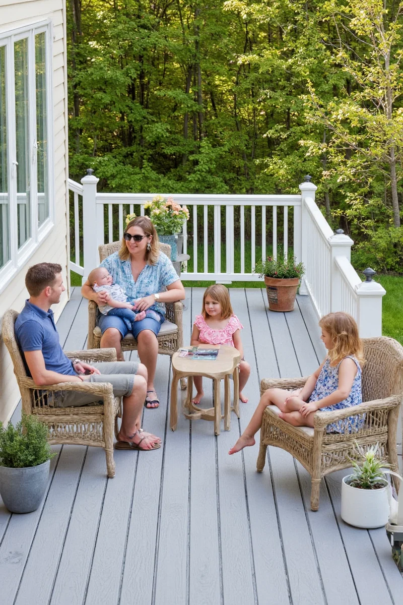 Trex deck with fire pit and seating circle