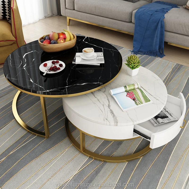 

New design modern marble coffee table high quality designer coffee table with drawer, Gold