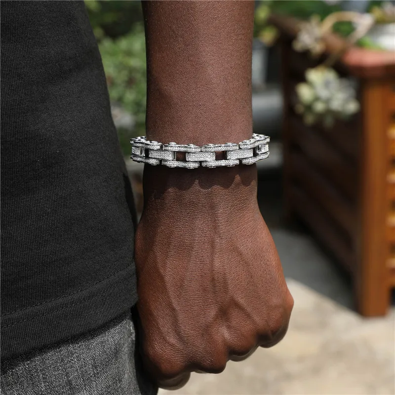 

2023 Fashion Hip Hip Full Zircon Bicycle Chain Bracelet Cuban Link Bracelets