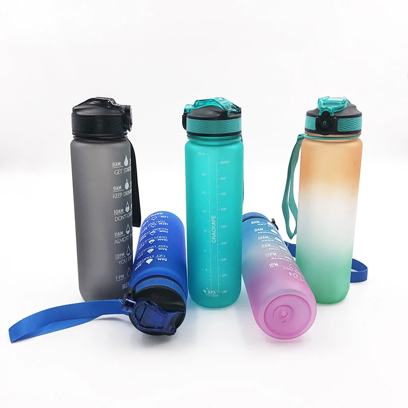 

32oz Motivational Fitness Sports Water Bottle With Time Marker BPA Free Tritan Plastic Leakproof Flip Top, Customized color acceptable