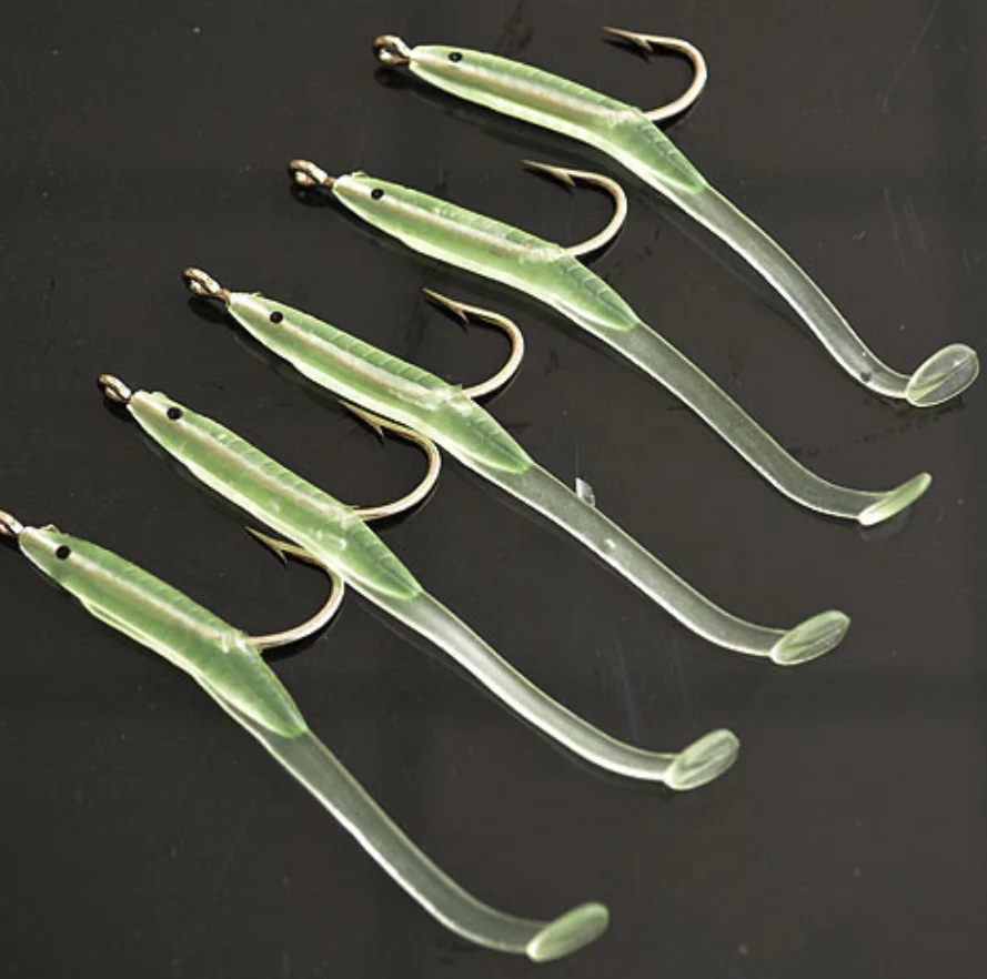 

1 pack of 10 soft hooked eel 6.8cm/1g 5.6cm/0.5g soft simulation lure, Luminous