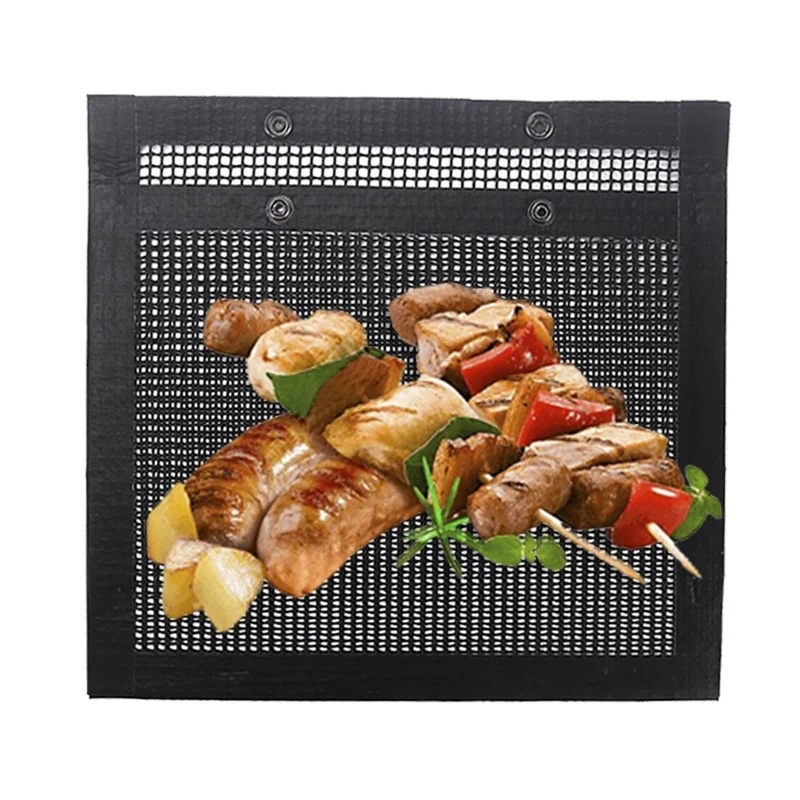 

Customized size black non-stick fiberglass cooking reusable bbq bake grill mesh bag