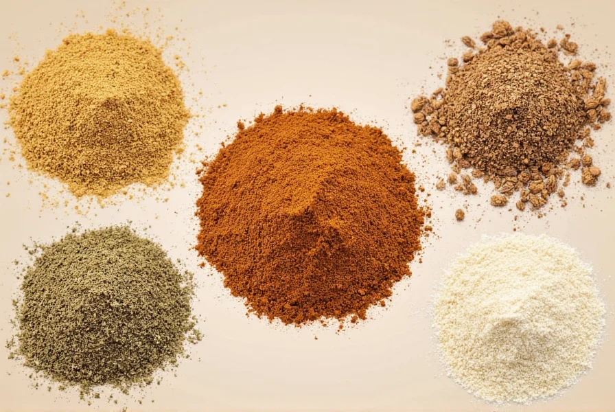 Homemade spice blend ingredients arranged neatly on wooden table