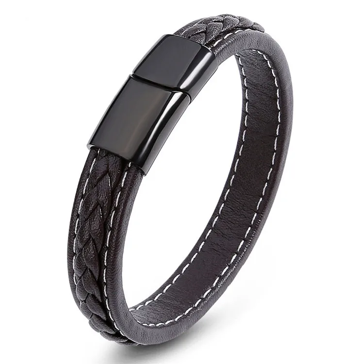 

Europe Style Luxury Stainless Steel Magnetic Clasp Custom Leather Bracelet pulsera de cuero para hombre