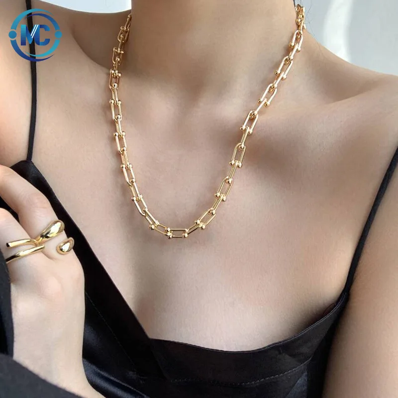 

Hot Selling Necklace Jewelry 18k Gold Plated Fashion U Shape Ball Chain Necklace For Women