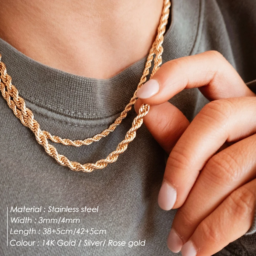 

2021 New Arrival 14k Gold Plated Chain Necklace Twist Rope Link Chain Necklace for Mens Women Punk Style Wholesale Jewelry