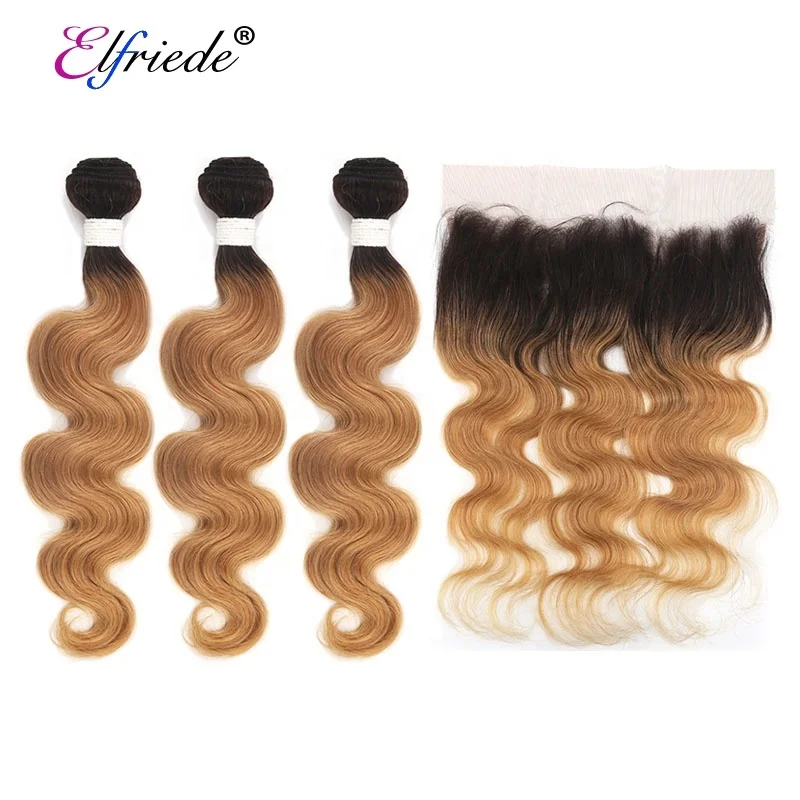 

#T 1B/27 Body Wave Hair Bundles with Frontal Brazilian Remy Human Hair Weaves with 13"x4" Lace Frontal JCXT-128