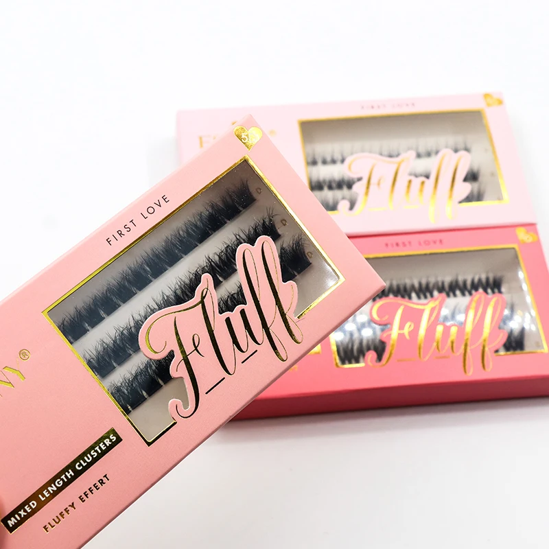 

Customized Packaging Handmade Pre-cut Plant Fiber Segment Lashes Private Label 3d Fine Band DIY Fluffy Cluster Eyelashes