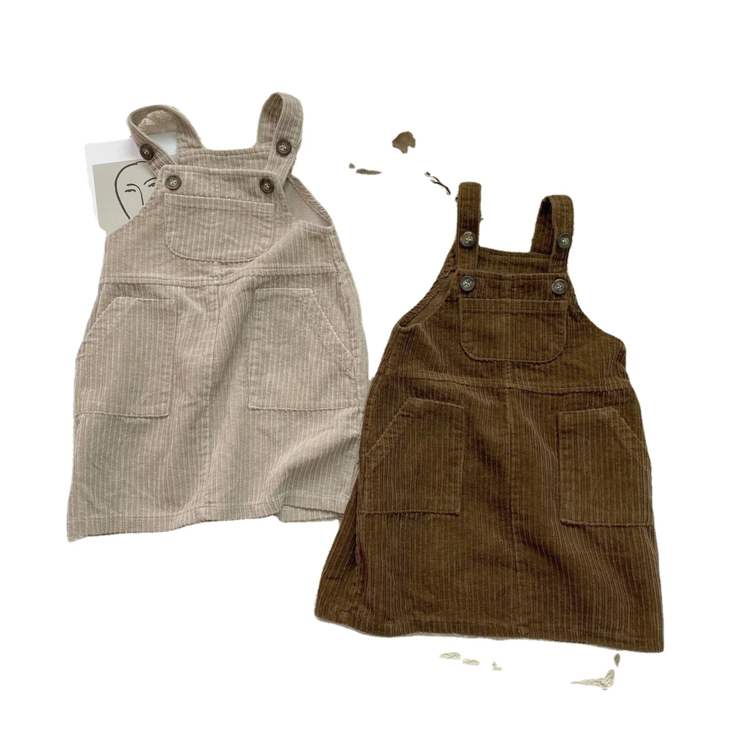 

Good quality baby girls' corduroy dresses kids suspender skirts children casual dress, As picture