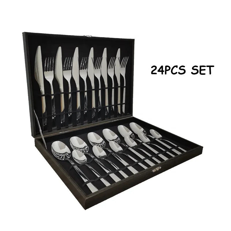 

Silverware cubiertos dorados rose gold cutlery 24pcs set gold stainless steel 18/0 black flatware, Silver or others