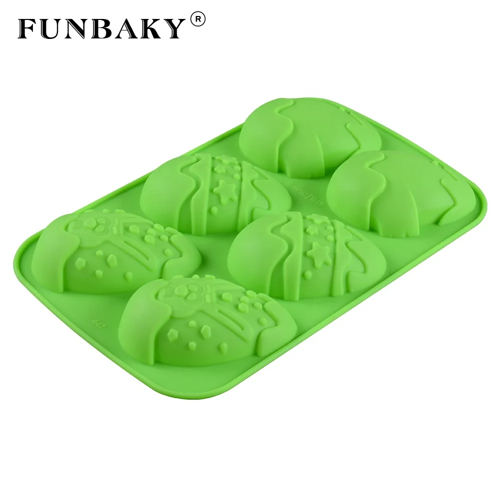 

FUNBAKY JSC447 Nonstick Easter egg 6 cavity cake mold silicone carved unique design bakeware multi - cavity chocolate fondant, Customized color