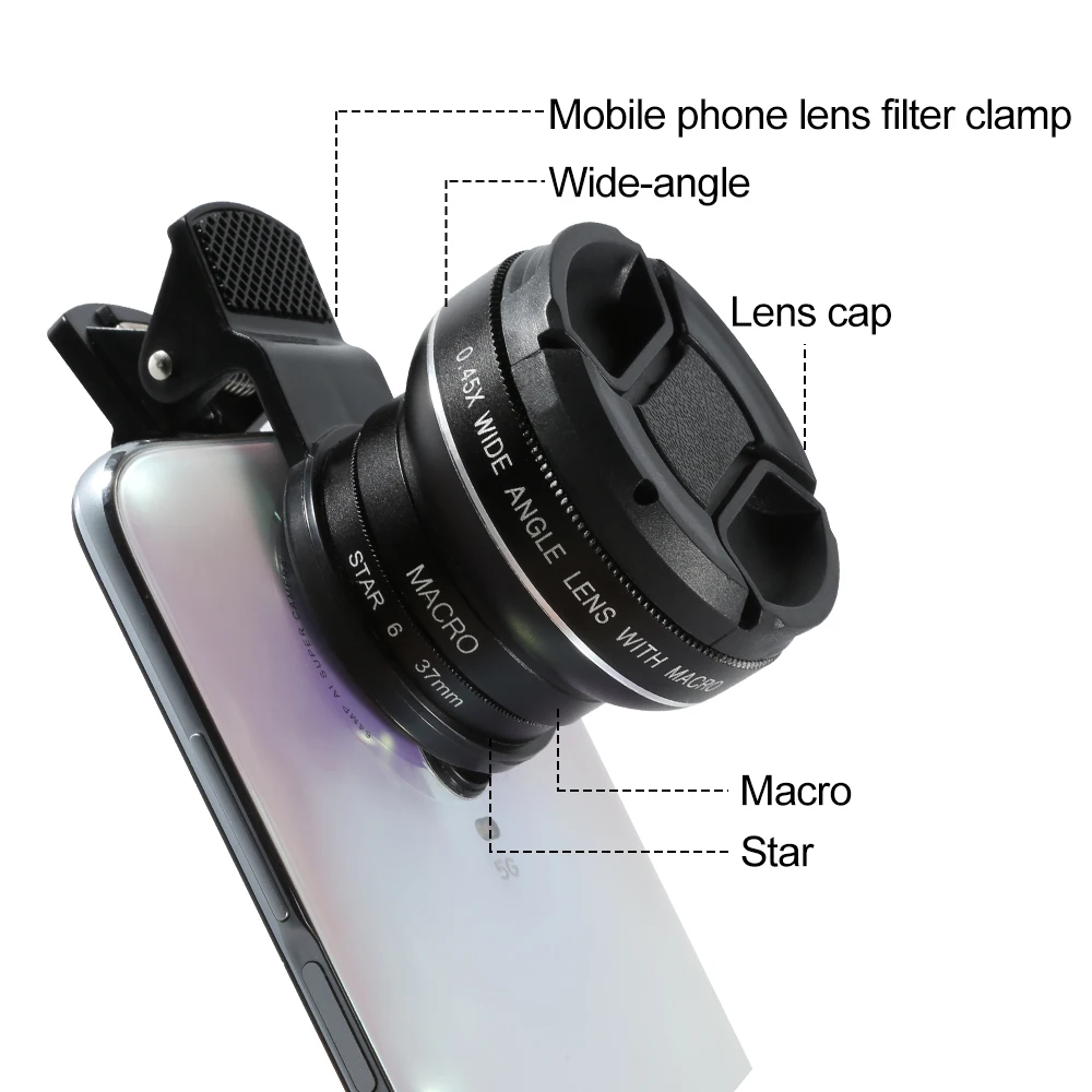 

Mobile Phone lens 0.45 wide angle lens Macro lens Star filter 3in1