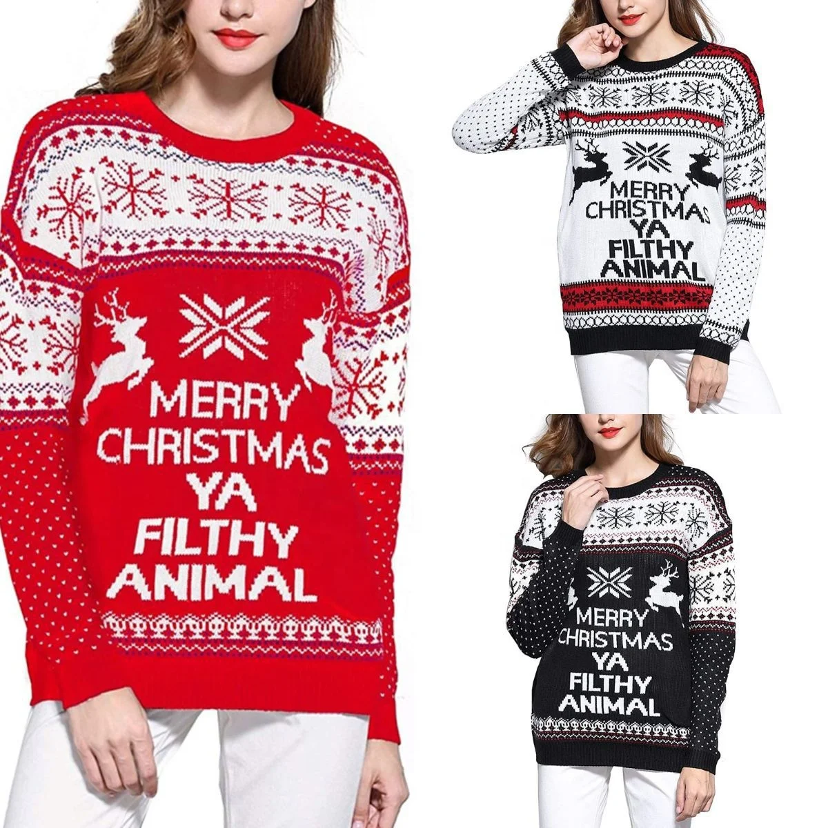

Knitted Merry Christmas Pullover Sweater Women Xmas Custom Ugly Christmas Sweater Wholesaler