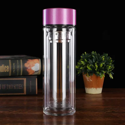 

Mikenda Tea infuser cup high borosilicate glass double mouth double lid water bottle with logo custom