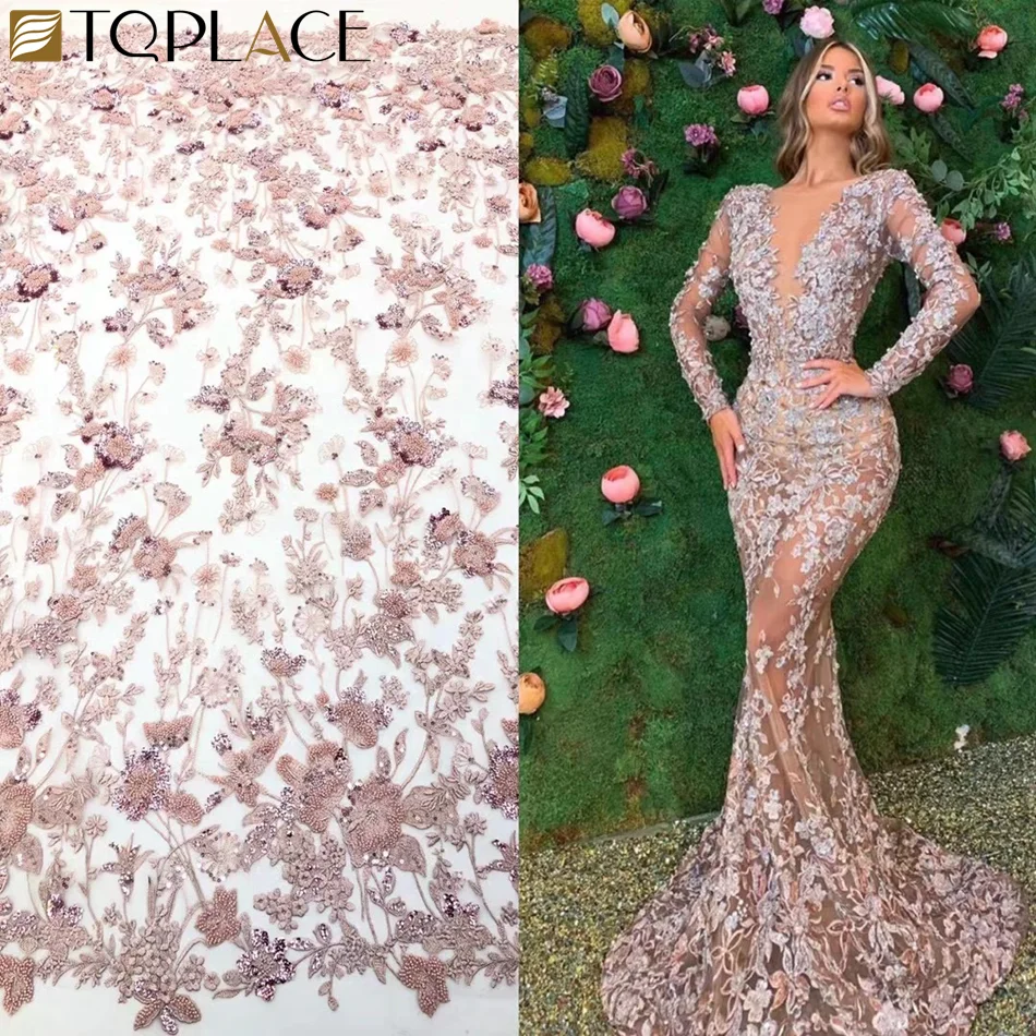 

African Luxury Lace Fabric Embroidery Nigeria French Fabrics with Sequins and Beads for Wedding Dress, Grey,pink,peach