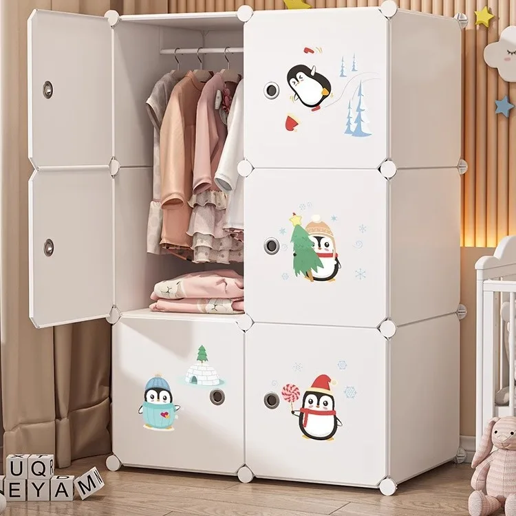 Modern 6-Door Foldable Plastic Storage Cabinet Adjustable Baby Wardrobe for Kids' Clothes Living Room Bedroom Organizer