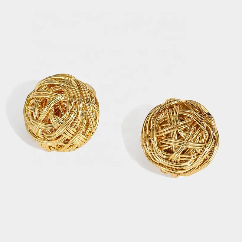 

Light Luxury Small High Sense Wild Retro Metal Multi-layer Winding Small Ball Earrings Women, Rose gold