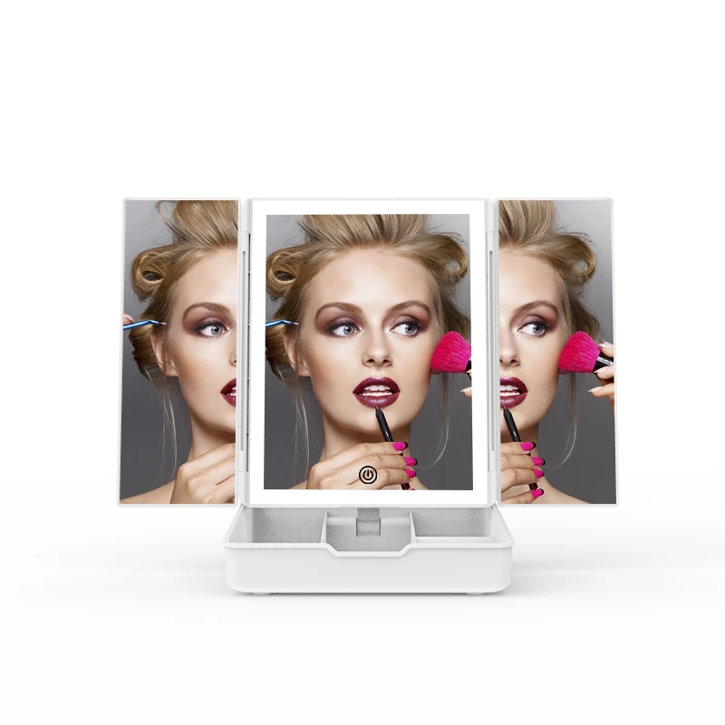 

Lighted Vanity Smart travel Mirror Touch Screen Switch Desktop LED Makeup Mirror with organizer