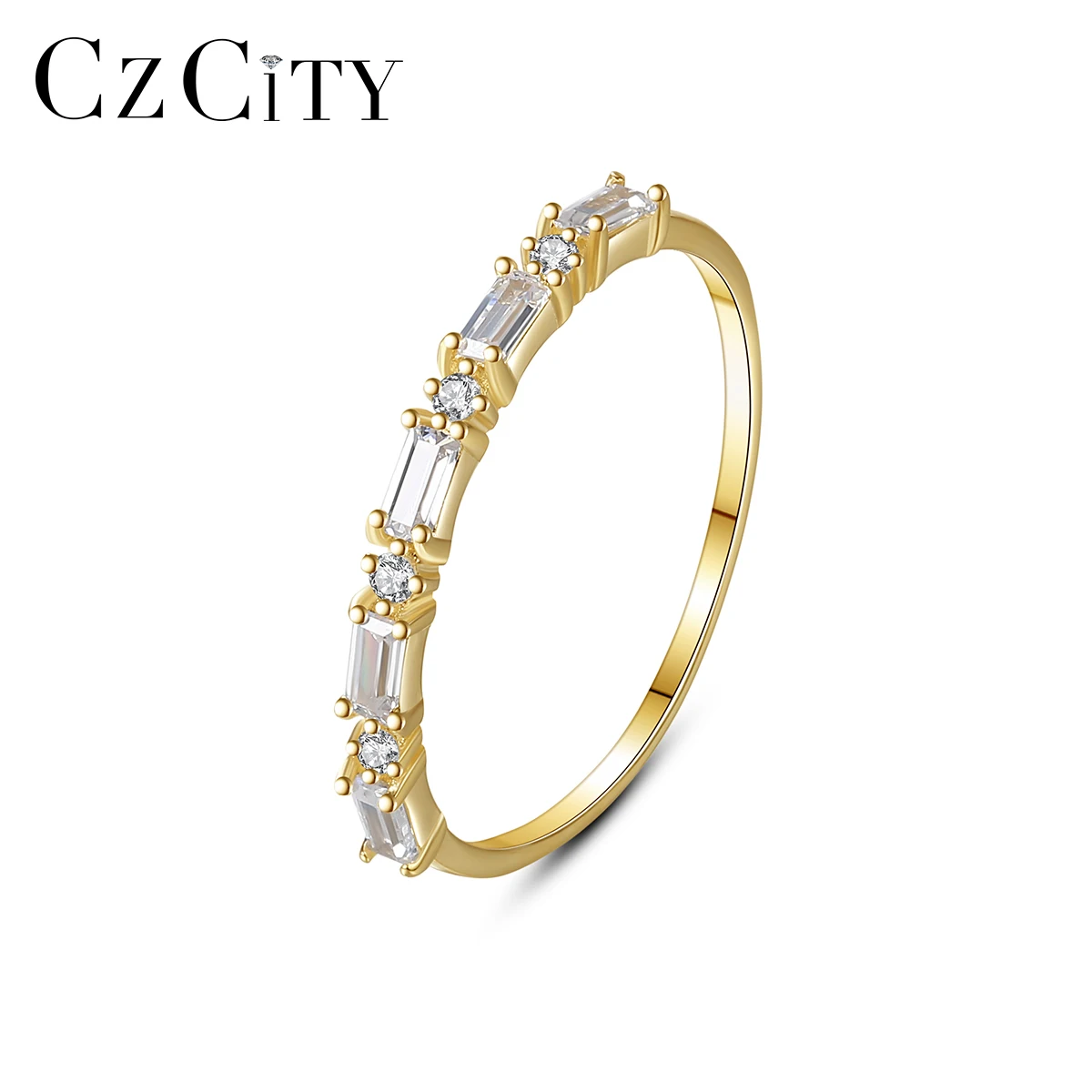 

CZCITY Diamond Woman Gold Silver Band Golden Zircon Sterling Design Fashion CZ Candy Lady Popular Ring