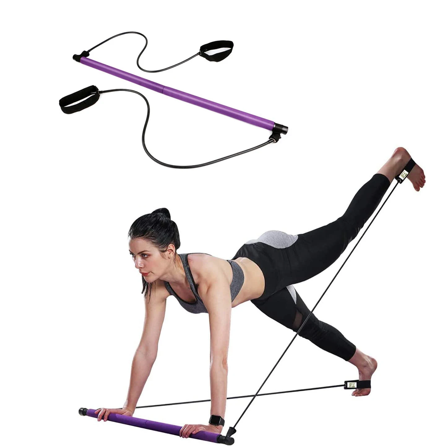 

Yoga Pilates Bar with Resistance Bands Portable Muscle Toning & Body Shaping Exercise Stick Kit for Home Gym Workout, Purple,pink