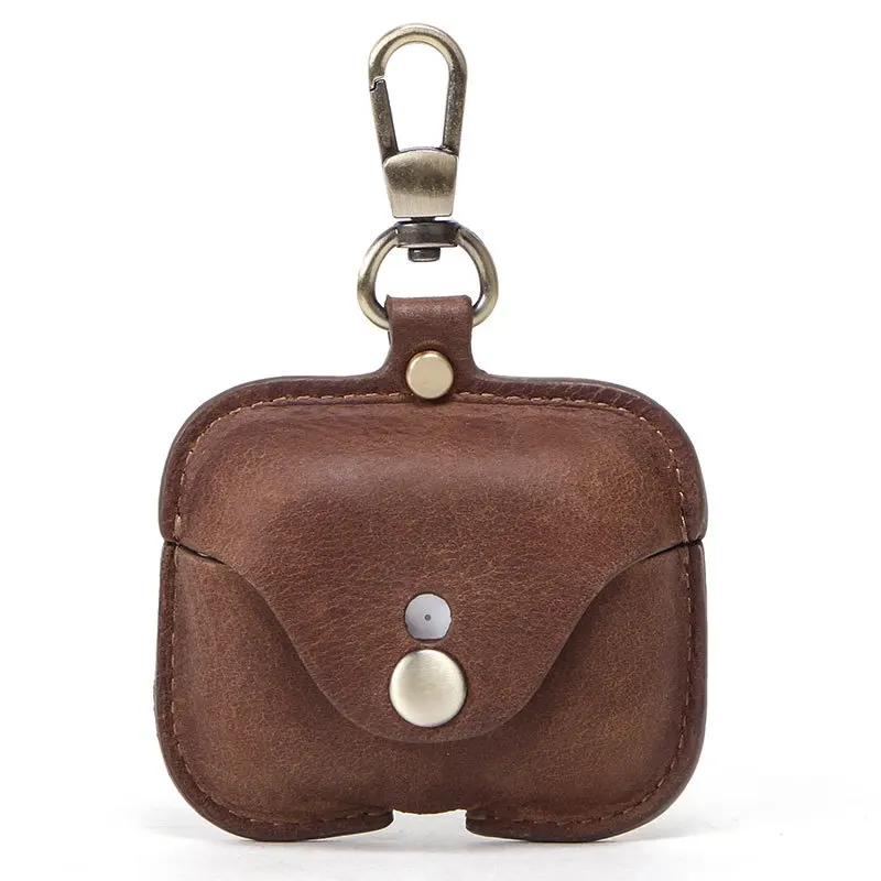

Customized genuine Leather pods Organizer Bag with Hook earphone case Protective Cover earphone holder Headphone Cover, Back,customized