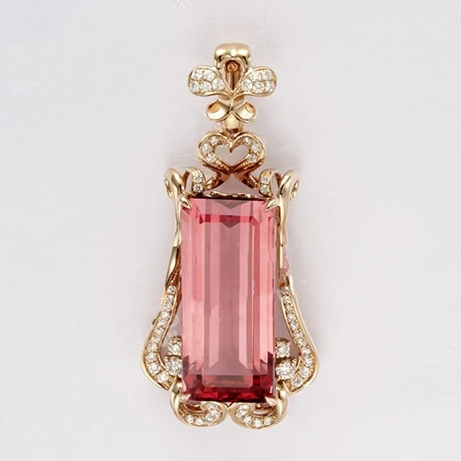 

18K gold inlaid tourmaline pendant processing 14K Gold Inlaid Diamond Pendant Inlaid tourmaline jewelry customization