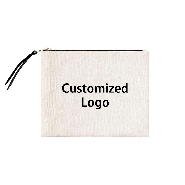 

Wholesale Custom Print Simple Canvas Small Makeup Clutch Cosmetic bag Travel Cute Cosmetic Pouch Bag, White