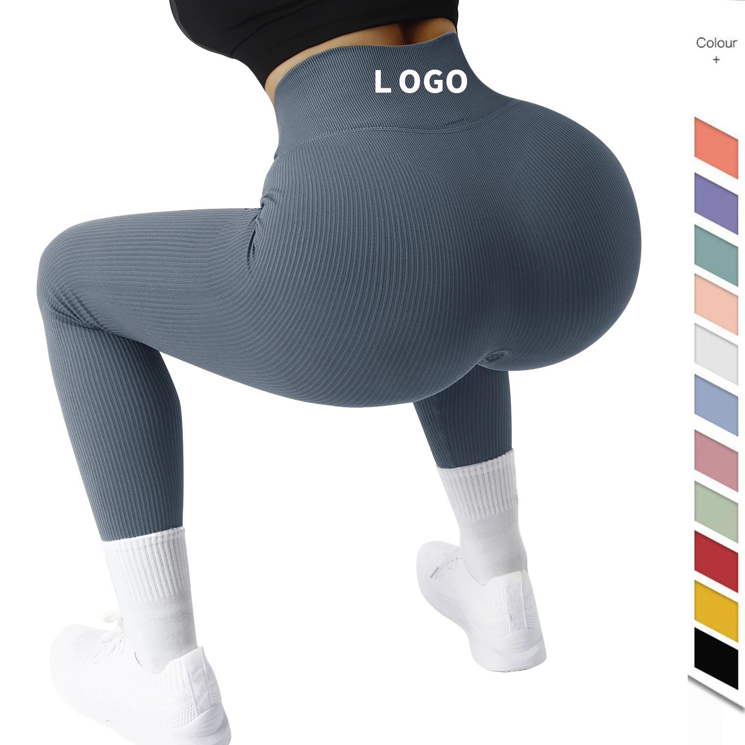 

Custom logo High Waist Workout Seamless Activewear Booty Lift Tummy Control Scrunch Ribbed Yoga Pants Gym Legging For Women