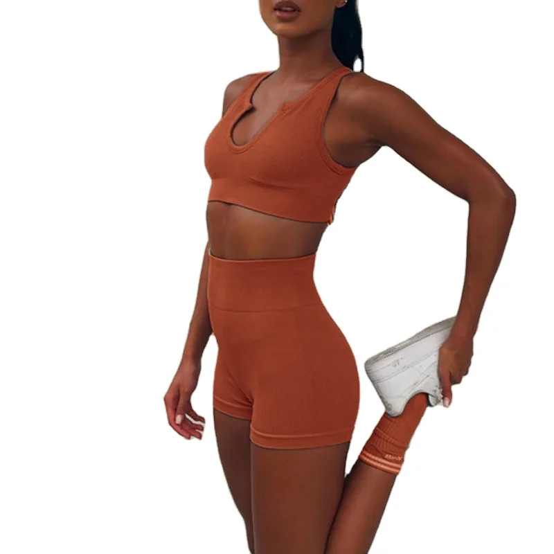 

summer 2 piece women seamless yoga sets leggings spandex gym wear womens sports bra and shorts set