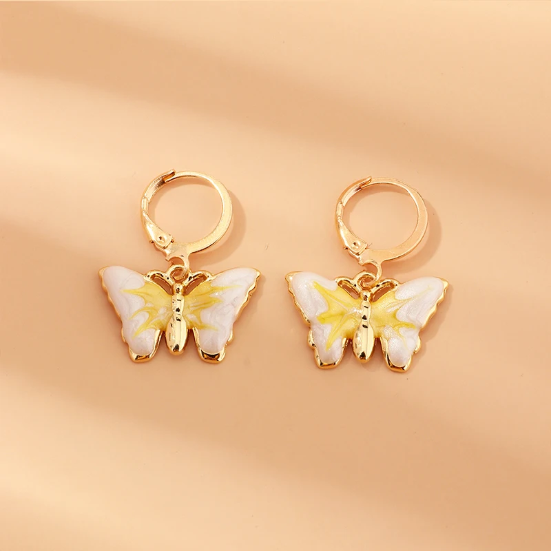 

Wholesale Hot Sale Oil Drop Printed Colorful Butterfly Drop Earrings for Girls Women Butterflies Jewelry