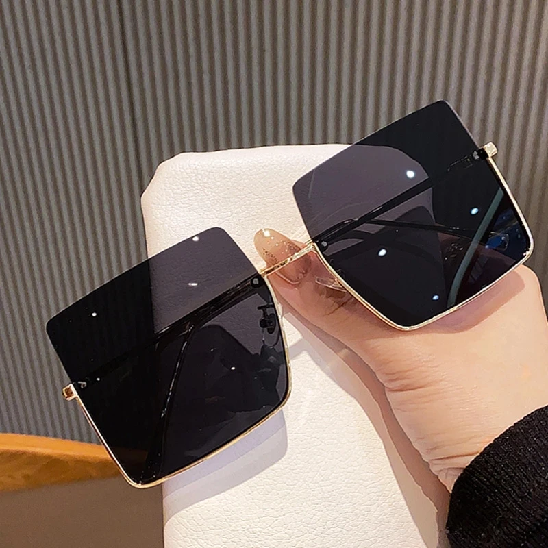 

2022 Metal Semi-rimless Sunglasses Women Retro Oversized Square Sun Glasses Men Fashion Half Metal Frame Streetwear Eyewear, Colors